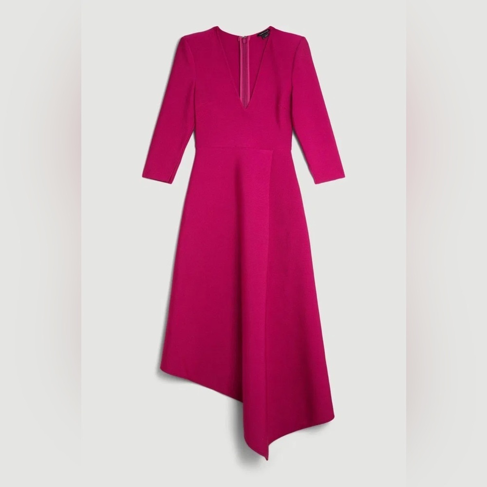 KAREN MILLEN Bandage Figure Form Knit Belted Asymmetric Midaxi Dress - Picture 4 of 10